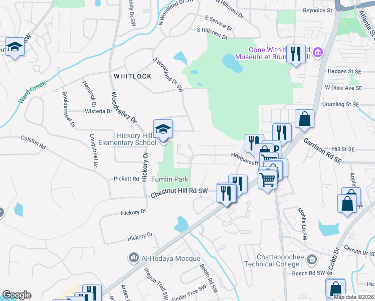 map of restaurants, bars, coffee shops, grocery stores, and more near 399 Promenade Court in Marietta
