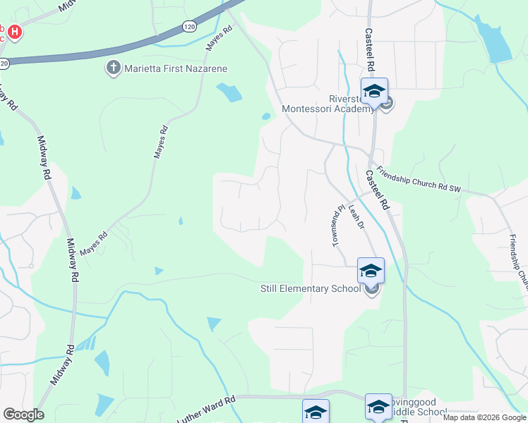 map of restaurants, bars, coffee shops, grocery stores, and more near 853 Rampart Court Southwest in Marietta