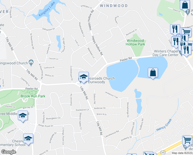 map of restaurants, bars, coffee shops, grocery stores, and more near 2695 Peeler Road in Doraville