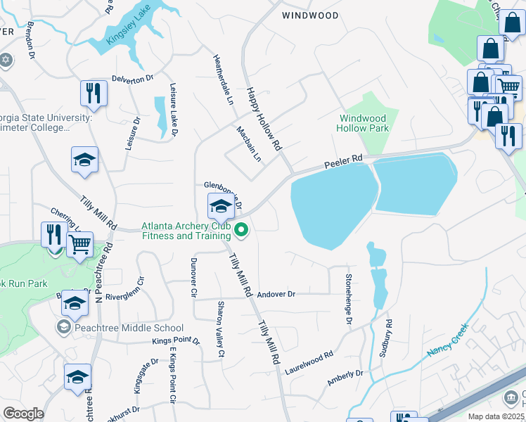 map of restaurants, bars, coffee shops, grocery stores, and more near 2695 Peeler Road in Doraville