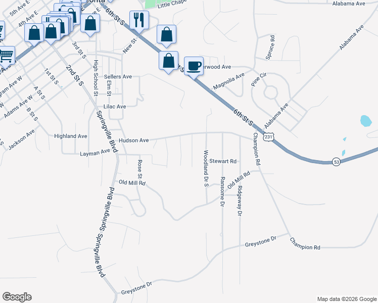 map of restaurants, bars, coffee shops, grocery stores, and more near 106 Azure Street in Oneonta