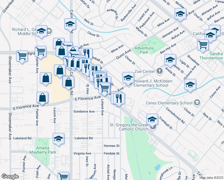 map of restaurants, bars, coffee shops, grocery stores, and more near 13555 Telegraph Road in Whittier