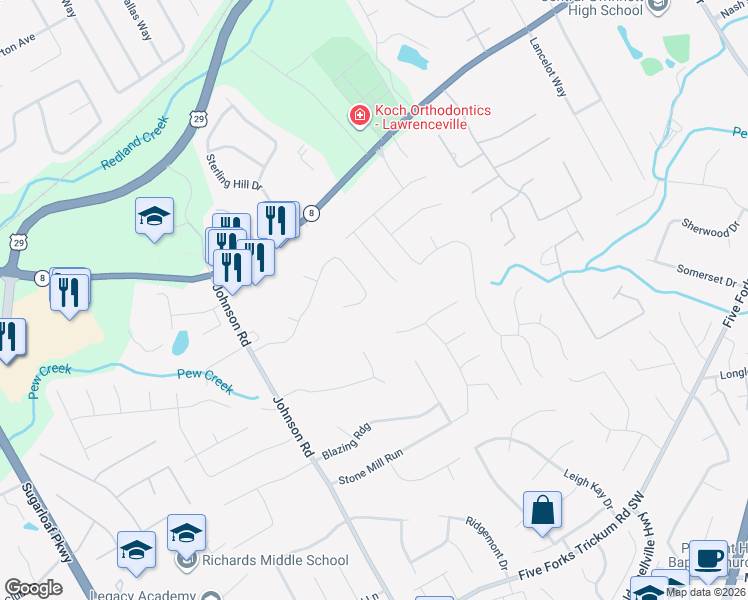 map of restaurants, bars, coffee shops, grocery stores, and more near 905 Dogwood Park Drive in Lawrenceville