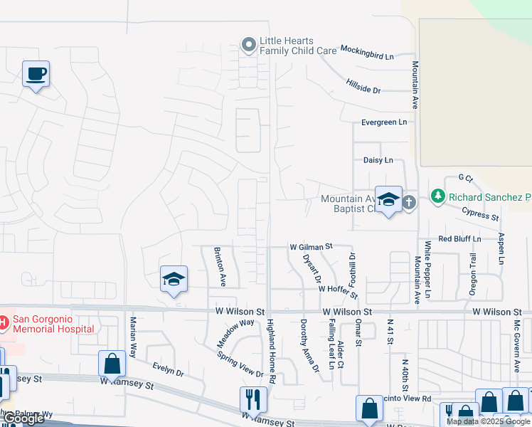 map of restaurants, bars, coffee shops, grocery stores, and more near 1352 Rockcress Lane in Banning