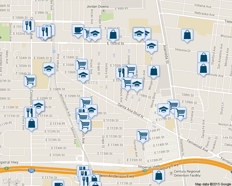 map of restaurants, bars, coffee shops, grocery stores, and more near 10818 Lou Dillon Avenue in Los Angeles