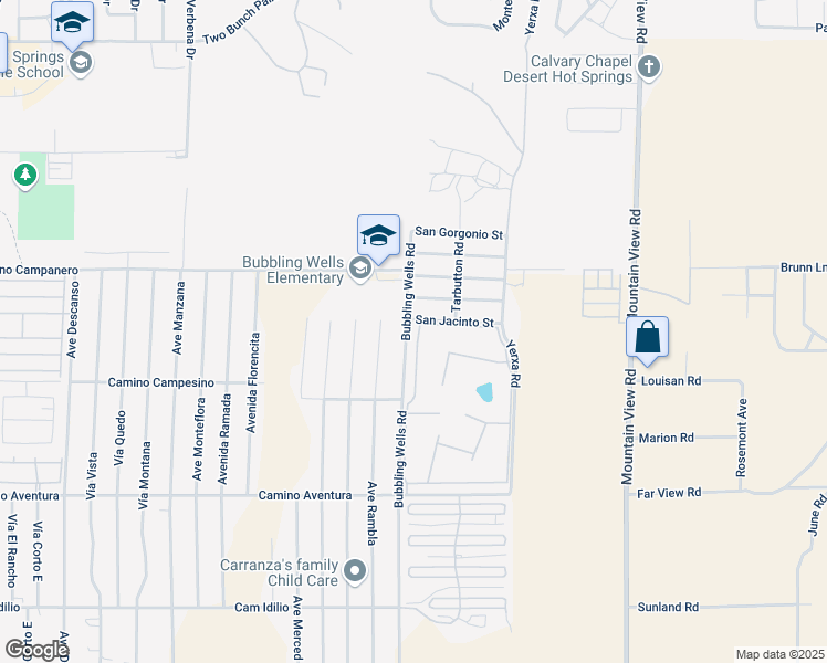 map of restaurants, bars, coffee shops, grocery stores, and more near 15500 Bubbling Wells Road in Desert Hot Springs