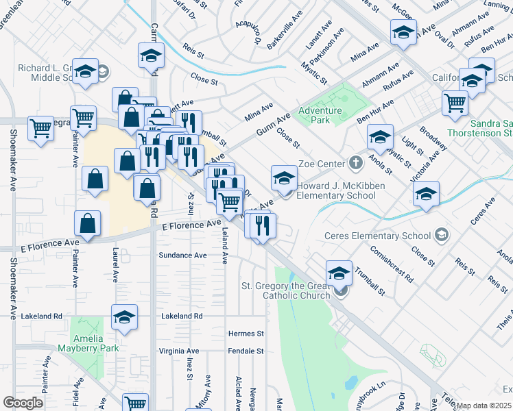 map of restaurants, bars, coffee shops, grocery stores, and more near 13752 Bentongrove Drive in Whittier