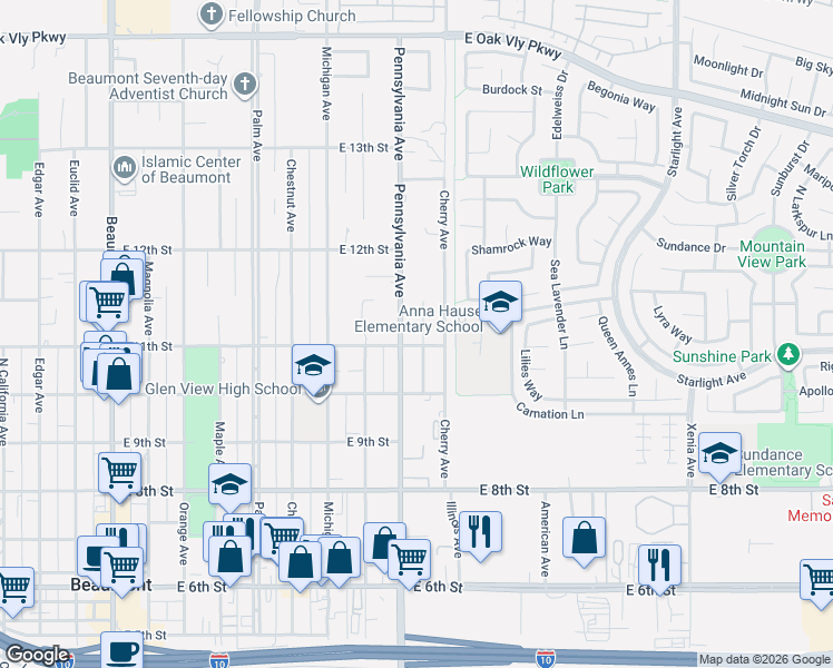 map of restaurants, bars, coffee shops, grocery stores, and more near 1103 Radka Avenue in Beaumont