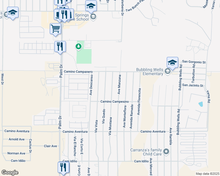 map of restaurants, bars, coffee shops, grocery stores, and more near 15285 Vía Montana in Desert Hot Springs