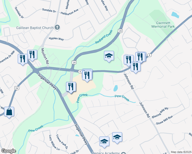 map of restaurants, bars, coffee shops, grocery stores, and more near 1330 Lawrenceville Highway in Lawrenceville