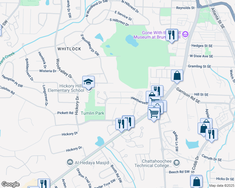 map of restaurants, bars, coffee shops, grocery stores, and more near 272 Toweridge Drive Southwest in Marietta