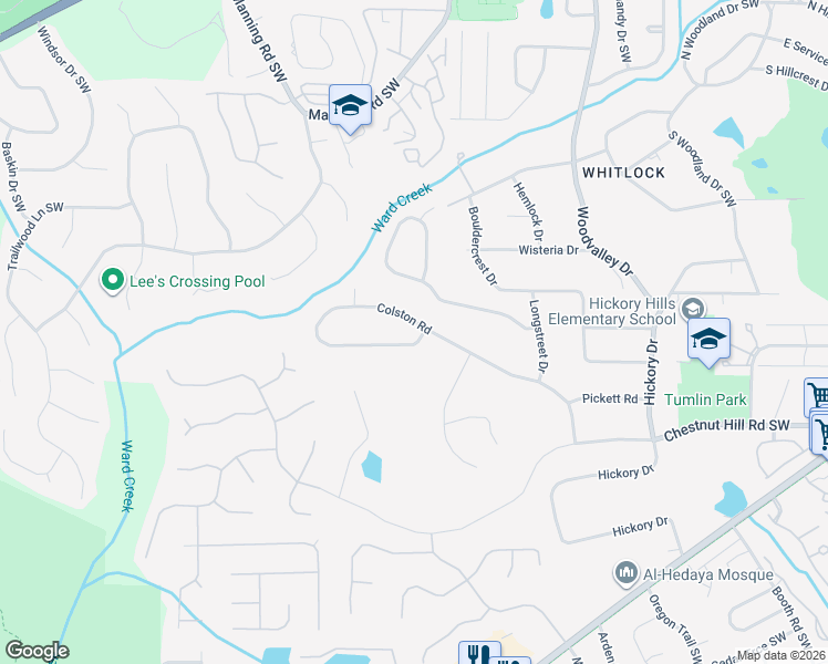 map of restaurants, bars, coffee shops, grocery stores, and more near 861 Colston Road in Marietta