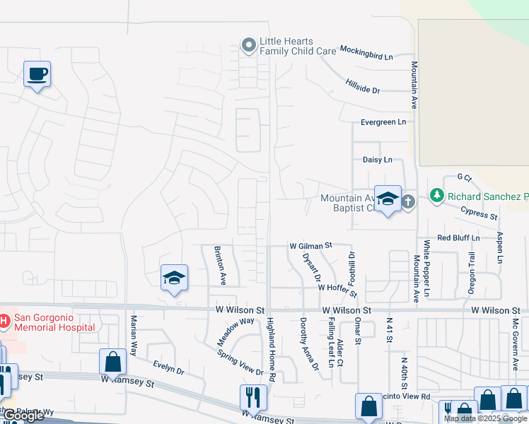 map of restaurants, bars, coffee shops, grocery stores, and more near 1352 Rockcress Lane in Banning