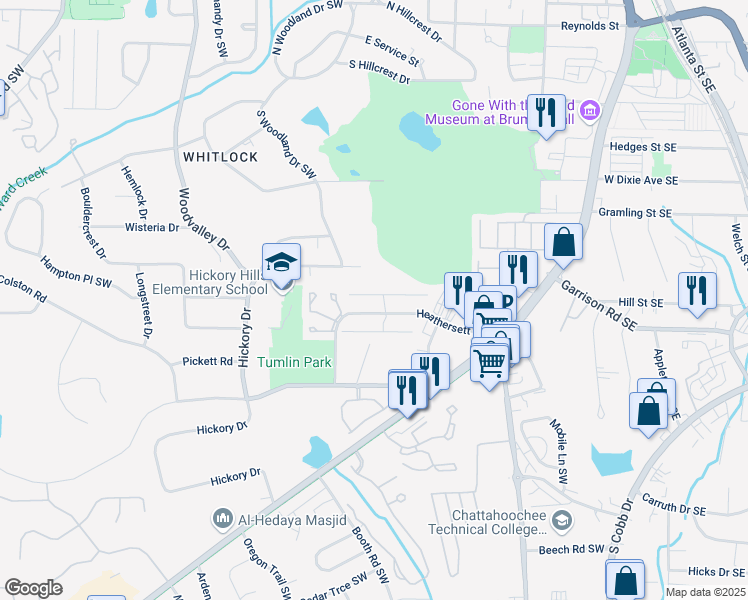 map of restaurants, bars, coffee shops, grocery stores, and more near 272 Toweridge Drive Southwest in Marietta