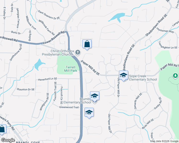 map of restaurants, bars, coffee shops, grocery stores, and more near 3161 Palisades Court Southeast in Marietta