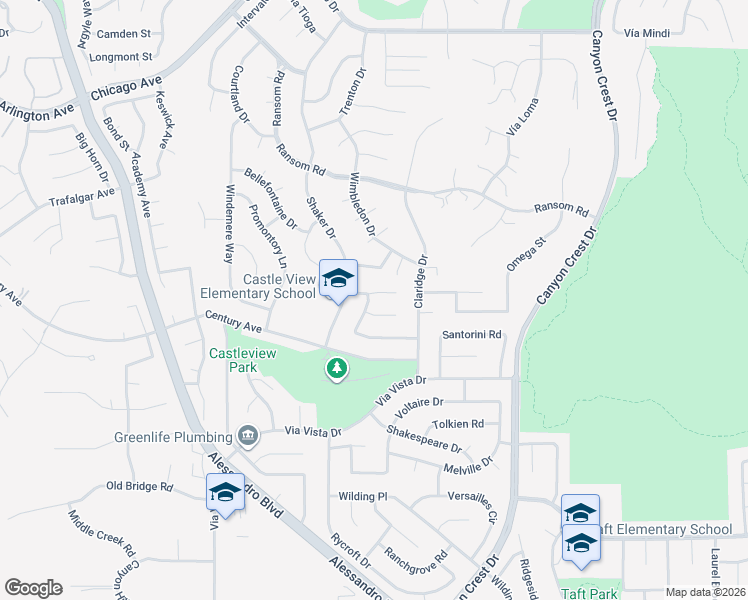 map of restaurants, bars, coffee shops, grocery stores, and more near 1360 Lynridge Court in Riverside