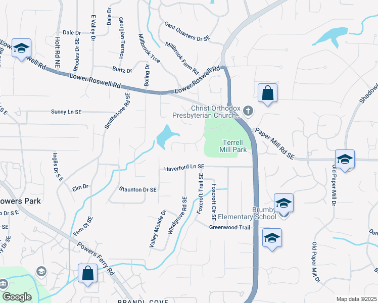 map of restaurants, bars, coffee shops, grocery stores, and more near 599 Timberlea Lake Court Southeast in Marietta