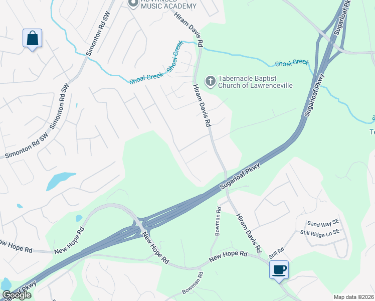 map of restaurants, bars, coffee shops, grocery stores, and more near 711 Silver Falls Drive in Lawrenceville