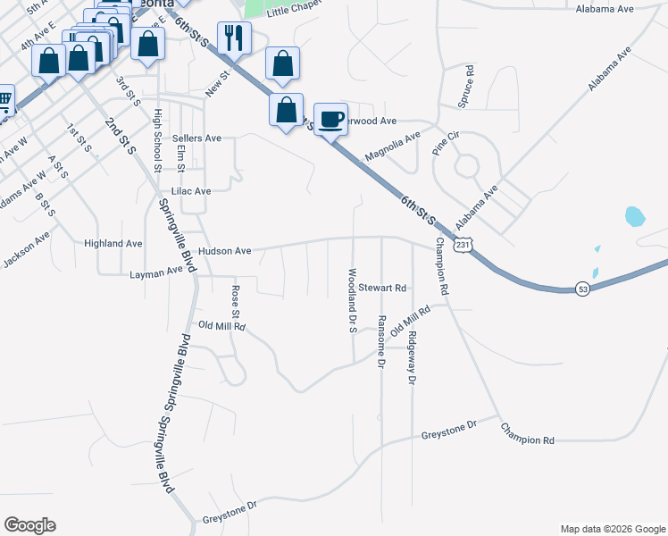 map of restaurants, bars, coffee shops, grocery stores, and more near 106 Azure Street in Oneonta