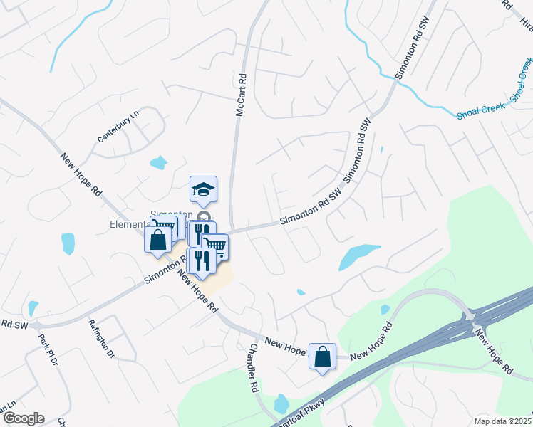 map of restaurants, bars, coffee shops, grocery stores, and more near 425 Simonton Road Southwest in Lawrenceville