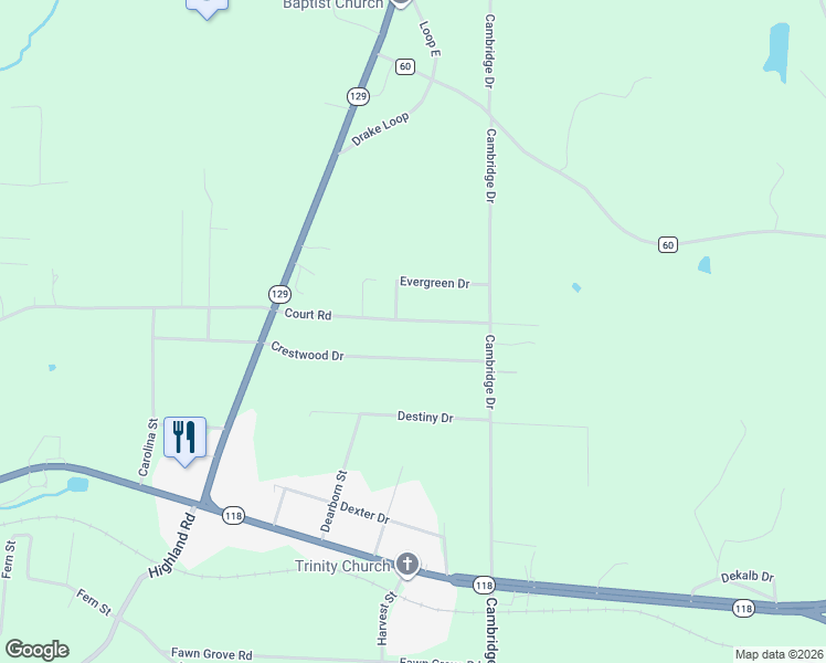 map of restaurants, bars, coffee shops, grocery stores, and more near 1686 Court Road in Winfield