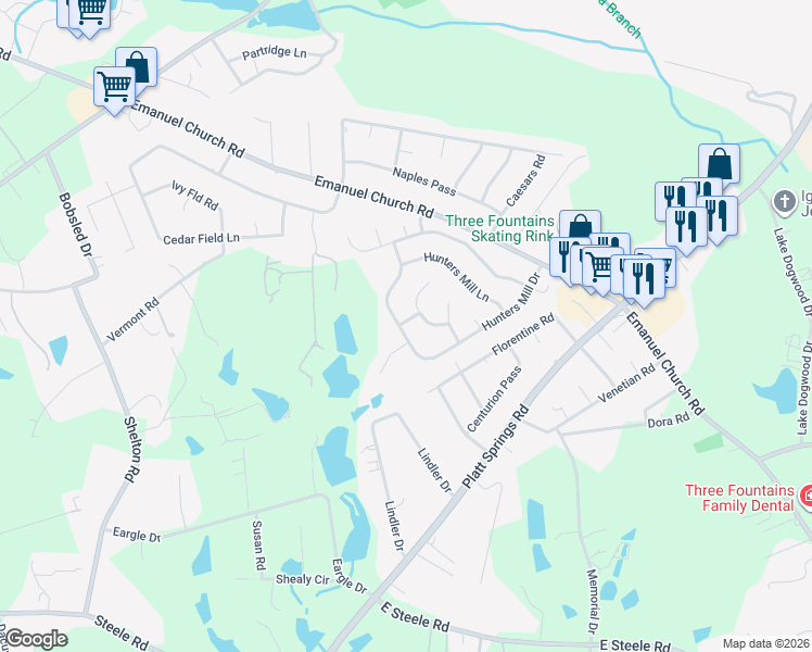 map of restaurants, bars, coffee shops, grocery stores, and more near 248 Hunters Mill Drive in West Columbia
