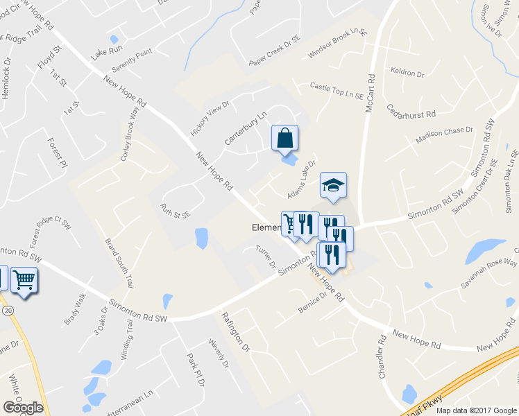 map of restaurants, bars, coffee shops, grocery stores, and more near 321 Adams Landing Drive in Lawrenceville