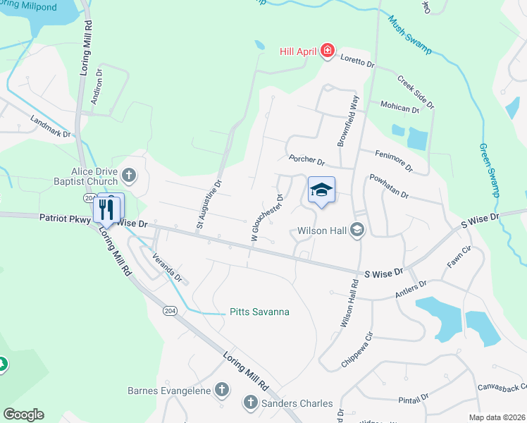 map of restaurants, bars, coffee shops, grocery stores, and more near 905 West Glouchester Drive in Sumter