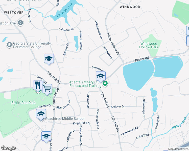 map of restaurants, bars, coffee shops, grocery stores, and more near 4794 Glenbonnie Court in Doraville
