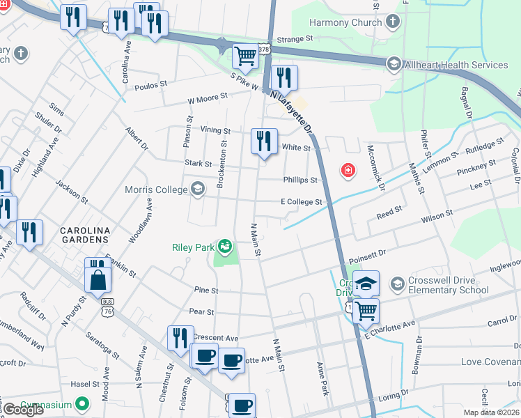 map of restaurants, bars, coffee shops, grocery stores, and more near 761 North Main Street in Sumter