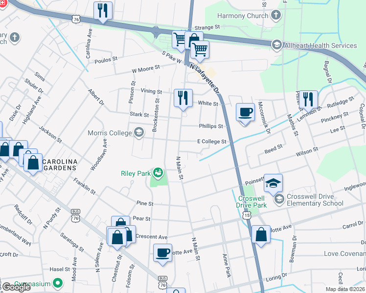 map of restaurants, bars, coffee shops, grocery stores, and more near 761 North Main Street in Sumter