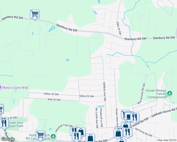 map of restaurants, bars, coffee shops, grocery stores, and more near 1376 Potterfield Drive Southwest in Brunswick County
