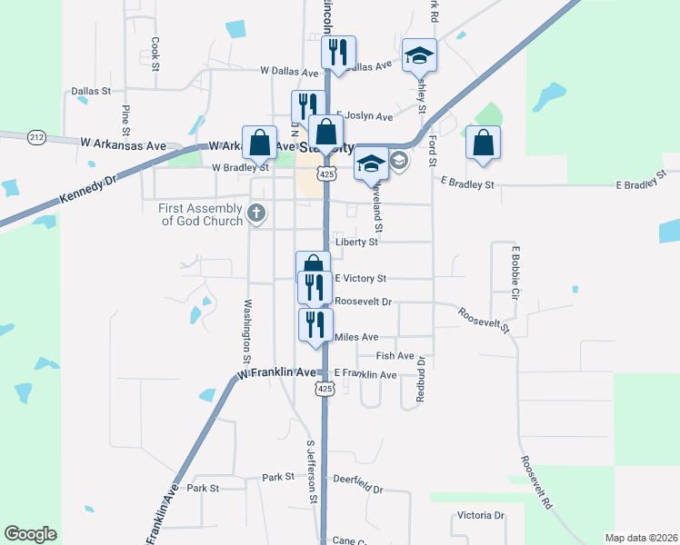 map of restaurants, bars, coffee shops, grocery stores, and more near 507 South Lincoln Avenue in Star City