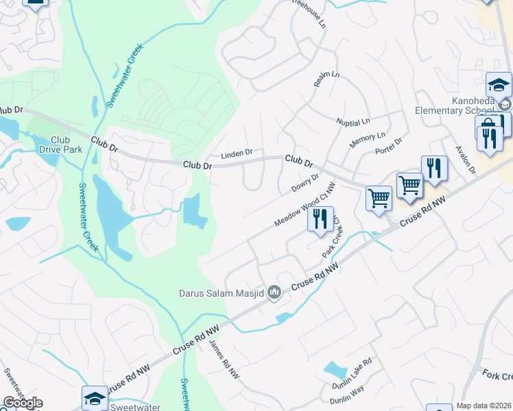 map of restaurants, bars, coffee shops, grocery stores, and more near 3091 Dowry Drive in Lawrenceville
