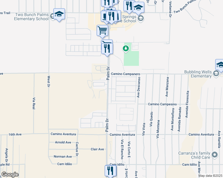 map of restaurants, bars, coffee shops, grocery stores, and more near 15300 Palm Drive in Desert Hot Springs