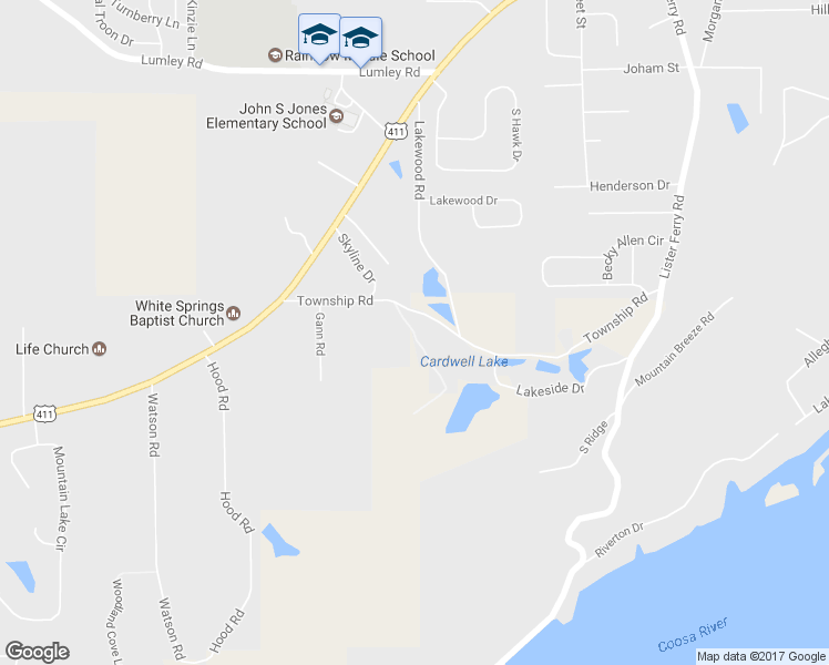 map of restaurants, bars, coffee shops, grocery stores, and more near 101 South Ridge Road in Rainbow City