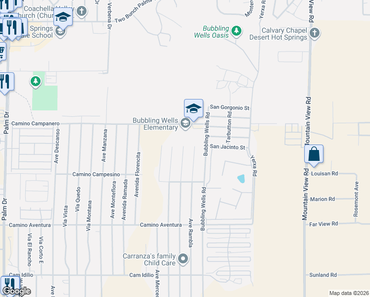 map of restaurants, bars, coffee shops, grocery stores, and more near 15265 Avenue Rambla in Desert Hot Springs