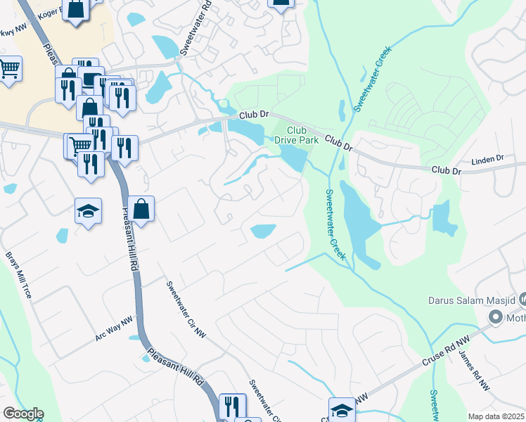 map of restaurants, bars, coffee shops, grocery stores, and more near 3429 Timbercreek Drive in Lawrenceville