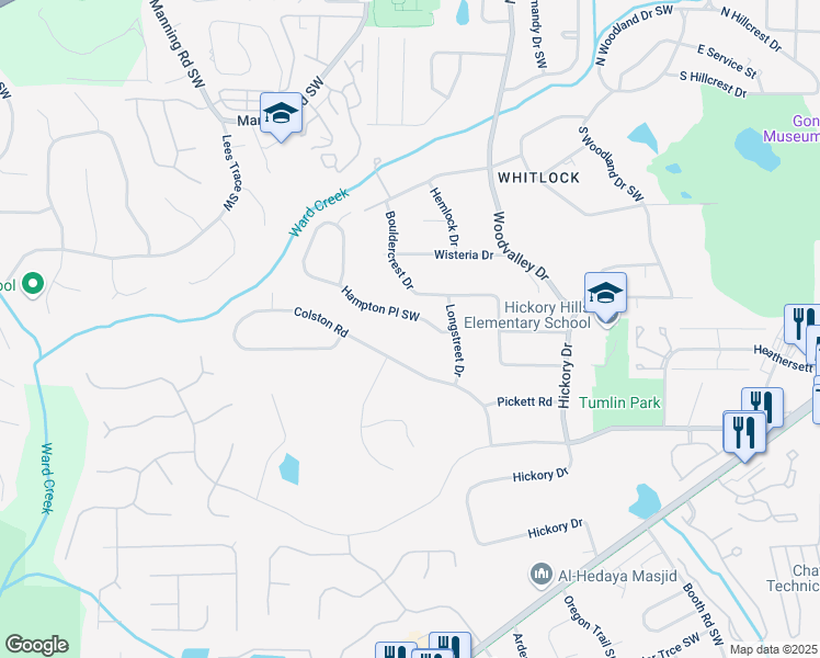 map of restaurants, bars, coffee shops, grocery stores, and more near 681 Hampton Place Southwest in Marietta