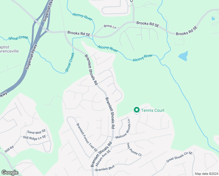 map of restaurants, bars, coffee shops, grocery stores, and more near 1277 Poison Oak Court Southeast in Lawrenceville