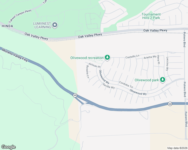 map of restaurants, bars, coffee shops, grocery stores, and more near 36598 Pienza Way in Beaumont