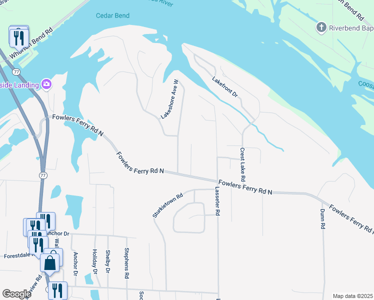 map of restaurants, bars, coffee shops, grocery stores, and more near 1040 Cove Road in Gadsden