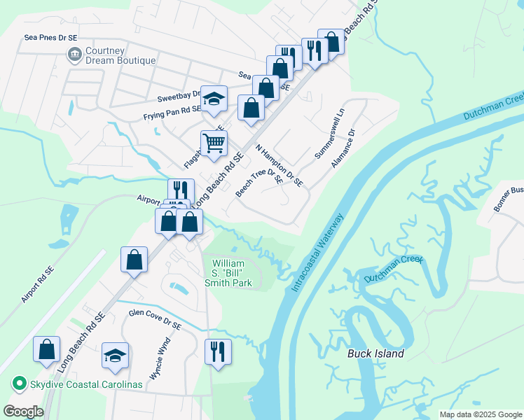 map of restaurants, bars, coffee shops, grocery stores, and more near 5013 North Hampton Drive Southeast in Southport