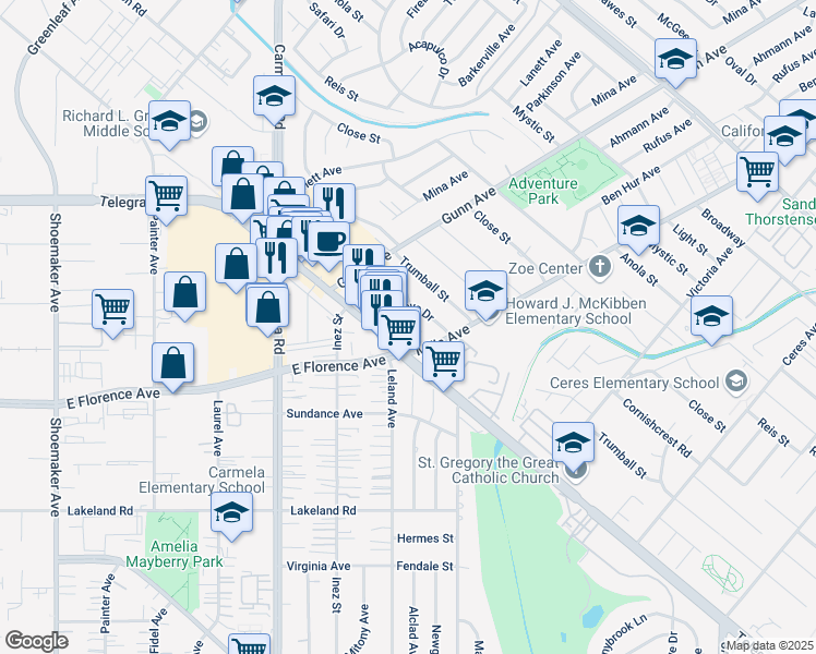 map of restaurants, bars, coffee shops, grocery stores, and more near 13555 Telegraph Road in Whittier