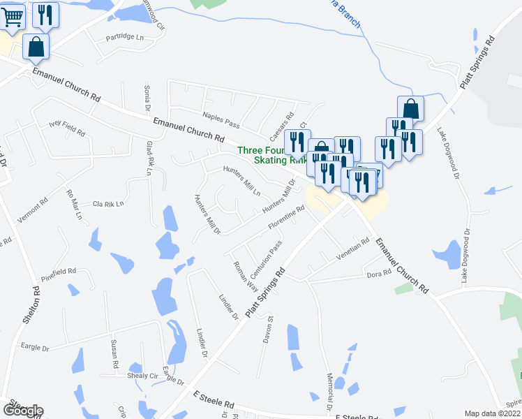 map of restaurants, bars, coffee shops, grocery stores, and more near 2 Old Castle Court in West Columbia