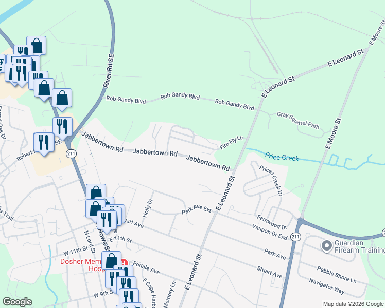 map of restaurants, bars, coffee shops, grocery stores, and more near 503 Jabbertown Road in Southport