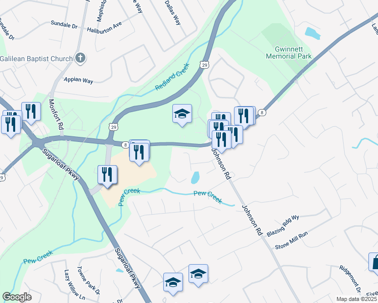 map of restaurants, bars, coffee shops, grocery stores, and more near 98 Cassady Lane in Lawrenceville