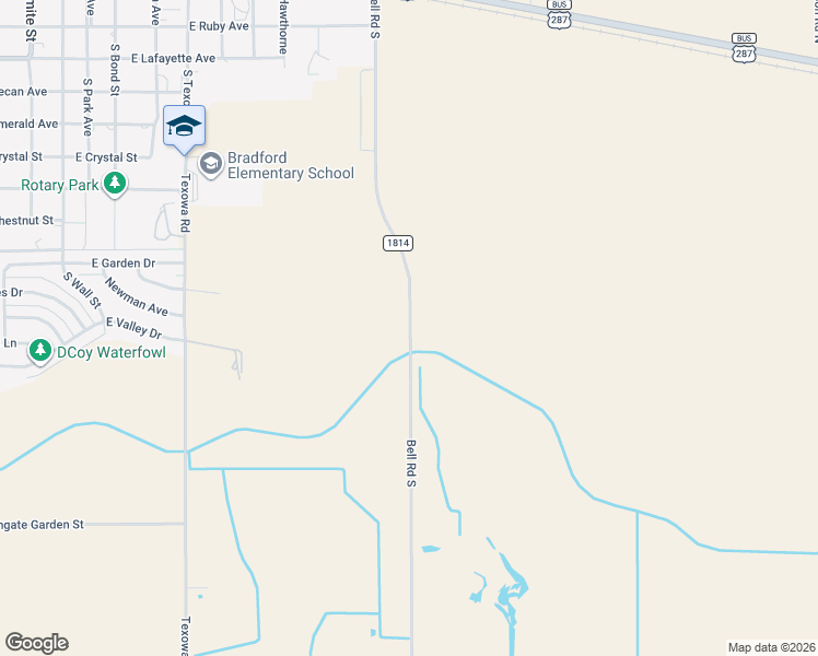 map of restaurants, bars, coffee shops, grocery stores, and more near 1201-1299 Bell Road South in Iowa Park