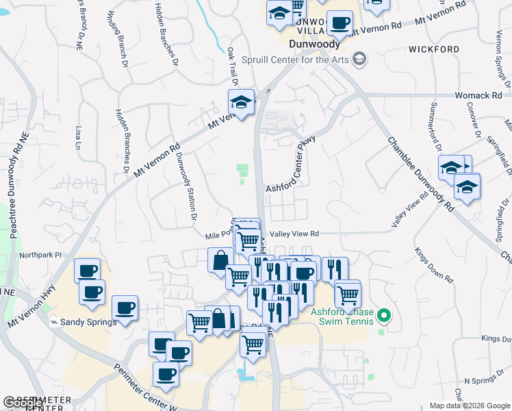 map of restaurants, bars, coffee shops, grocery stores, and more near 4867 Ashford Dunwoody Road in Atlanta