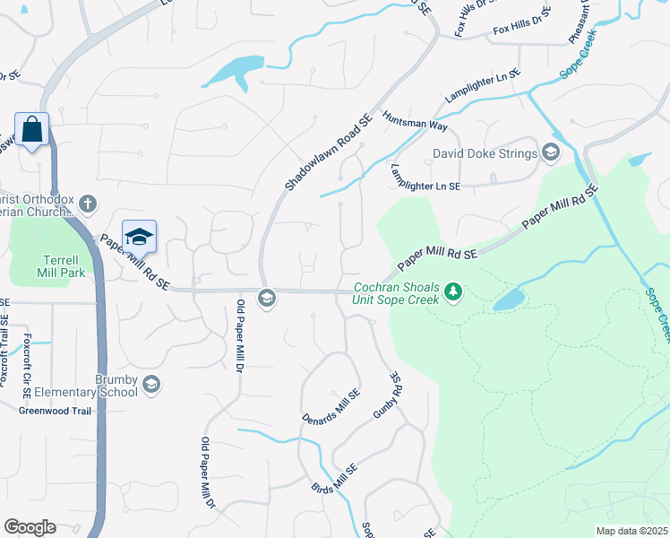 map of restaurants, bars, coffee shops, grocery stores, and more near 454 Langley Oaks Drive Southeast in Marietta